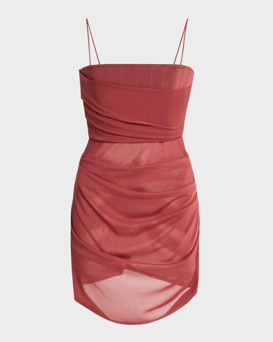 Draped Mesh Tucked Corset Mini Dress